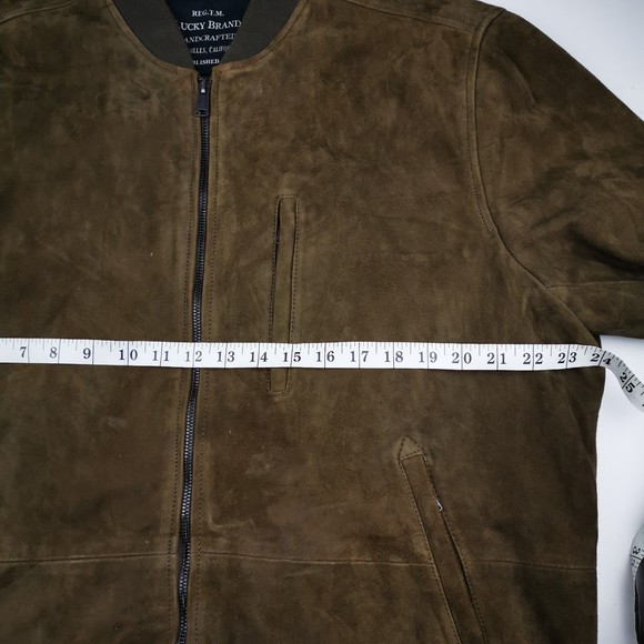 Lucky Brand Men's 100% Suede Leather Bomber Jacket Dark Olive XL Lined Pockets - Picture 7 of 15